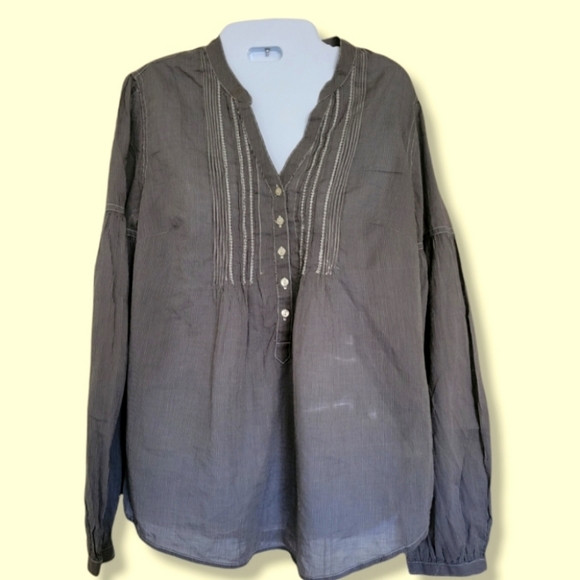 Converse | Gray Pinstripe Boho Peasant Top (SIZE M) - Picture 2 of 9